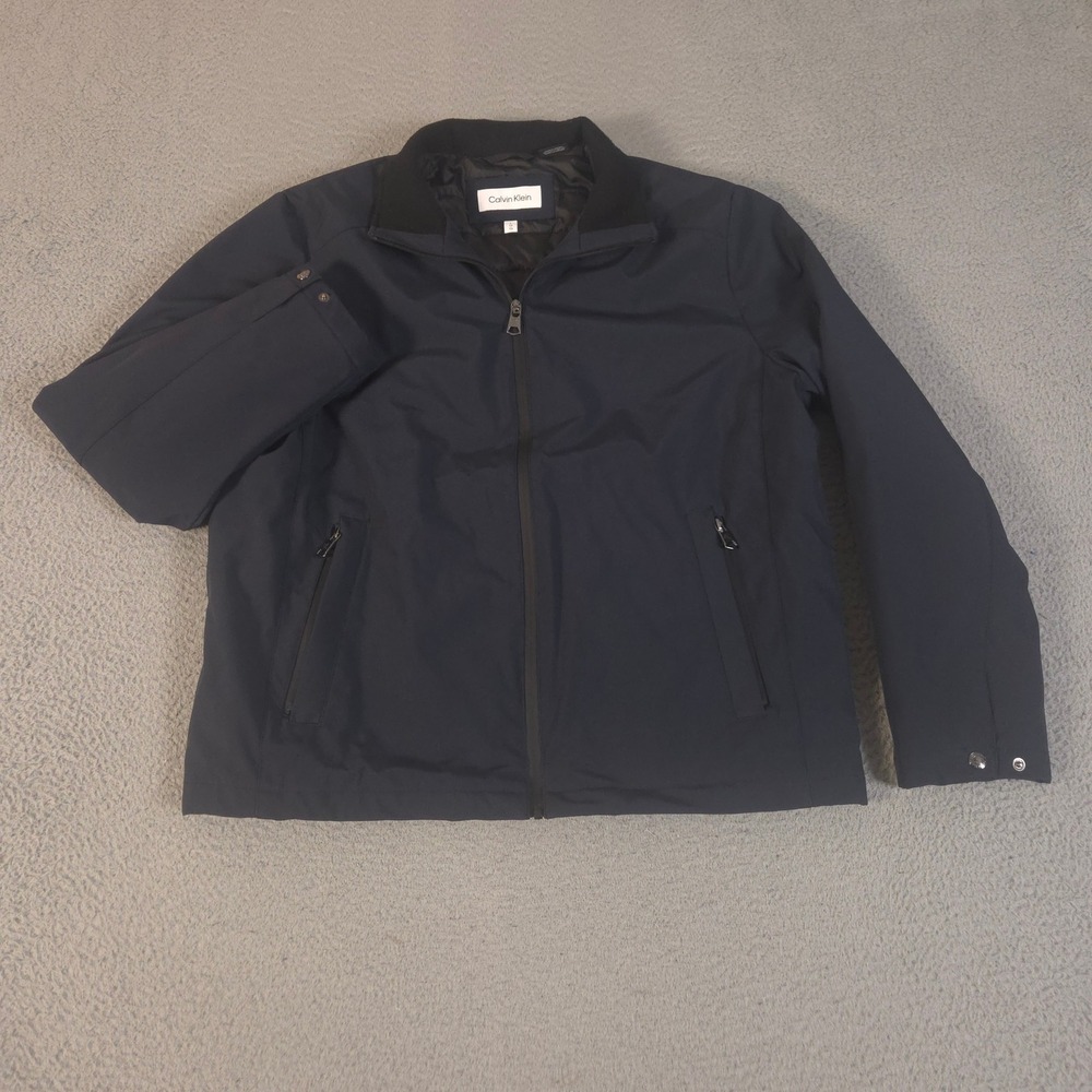 Calvin Klein Jacket Mens Large Navy Blue Classic Midweight Stand Collar Full Zip